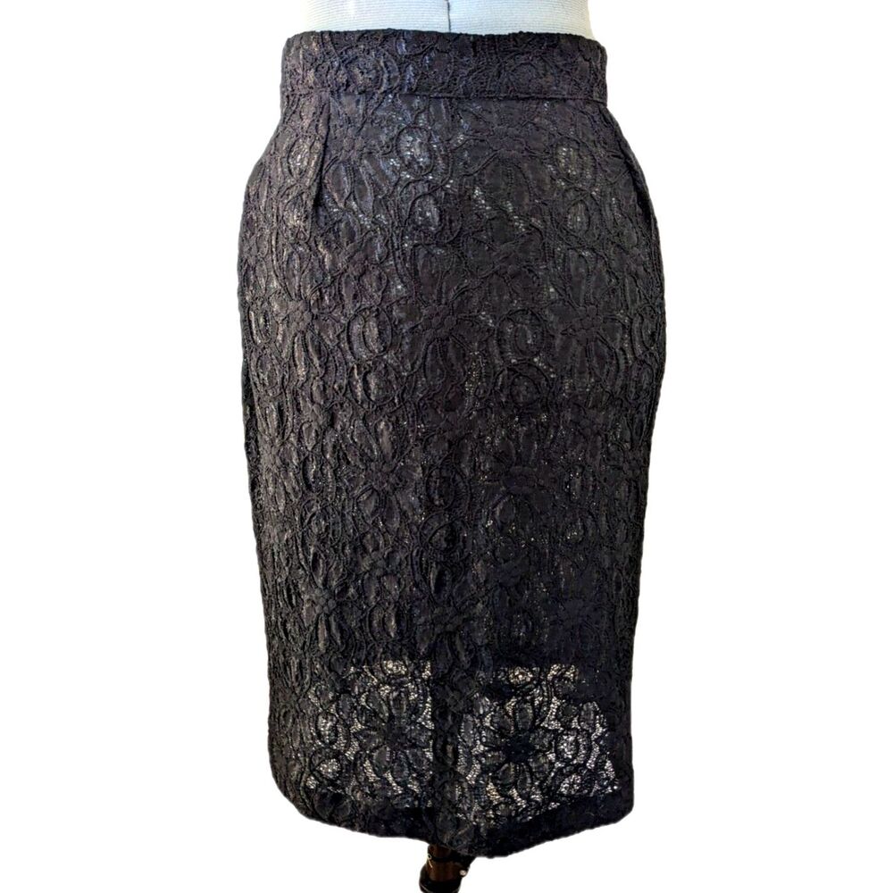 80s Vintage Bon Ton U.S. Made Sheer Floral Lace Zip Midi Pencil Skirt, Size S/M